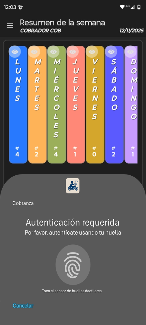 Pantalla de autenticación biométrica en la app CANVAS-IA